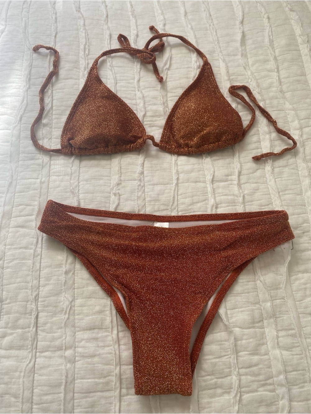Shimmer Copper Tie-Back Triangle Bikini Set - Women Swim
